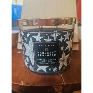 BATH & BODY WORKS WHITE BARN MAHOGANY TEAKWOOD CENTED 3 WICK CANDLE 14.5oz LARGE
